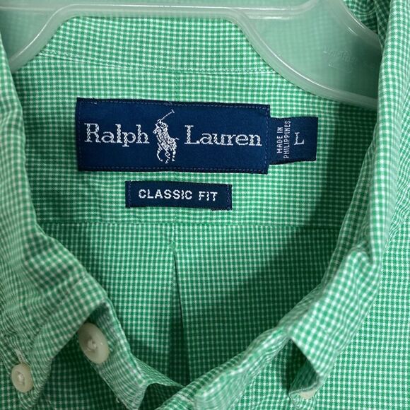 POLO by Ralph Lauren Men’s Light Green/White Fine Checkered Shirt Size L - Picture 3 of 4